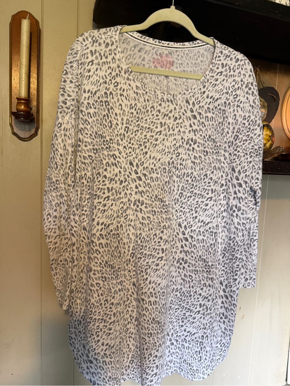Victoria's Secret White & Gray Animal Print Long Sleeve nightgown